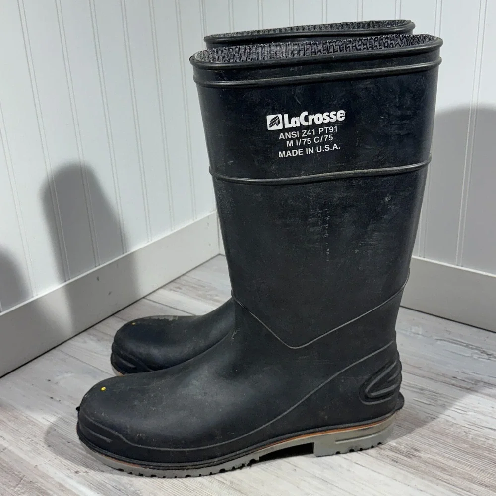 LaCrosse Boots Rubber Men Size 13 Safety Toe Work Boots ANSI Z41 PT91 Black‎ USA
